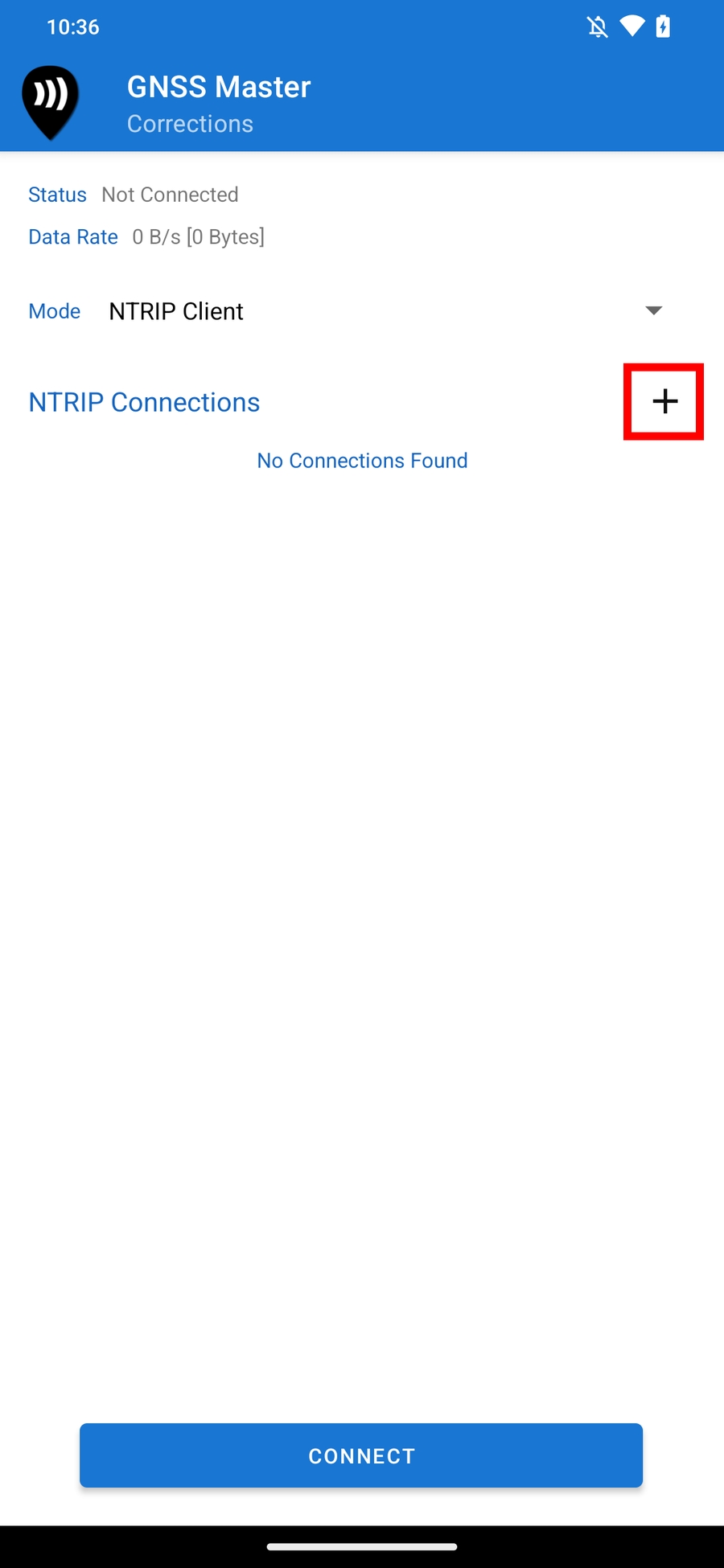 La página de corrección del cliente de NTRIP
