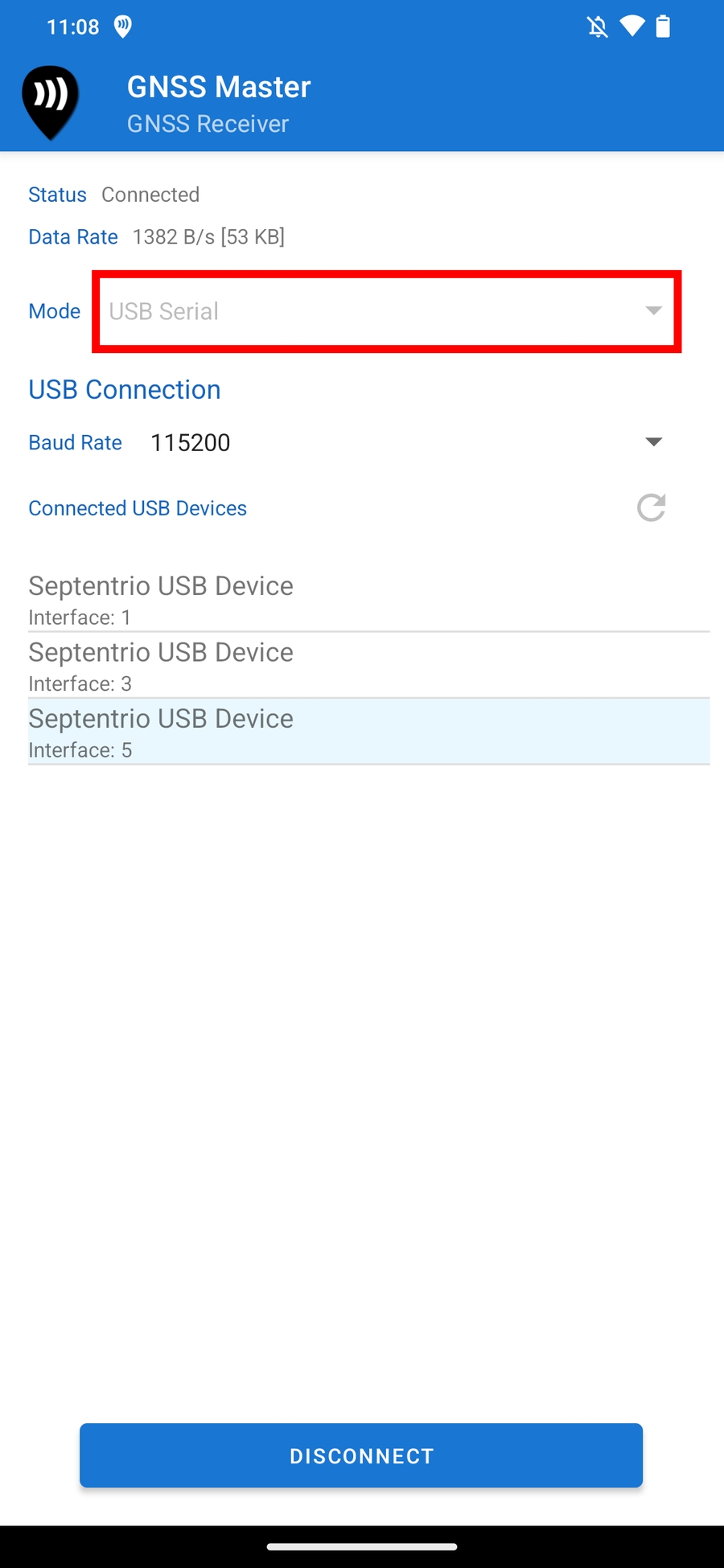 Conexión USB GNSS